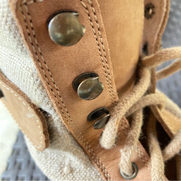 Trader Bay High Tan ankle boot leather fabric lace up buckle chunky heel flat - Picture 12 of 14